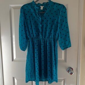 Teal green Black polka dot ruffle dress sleeves